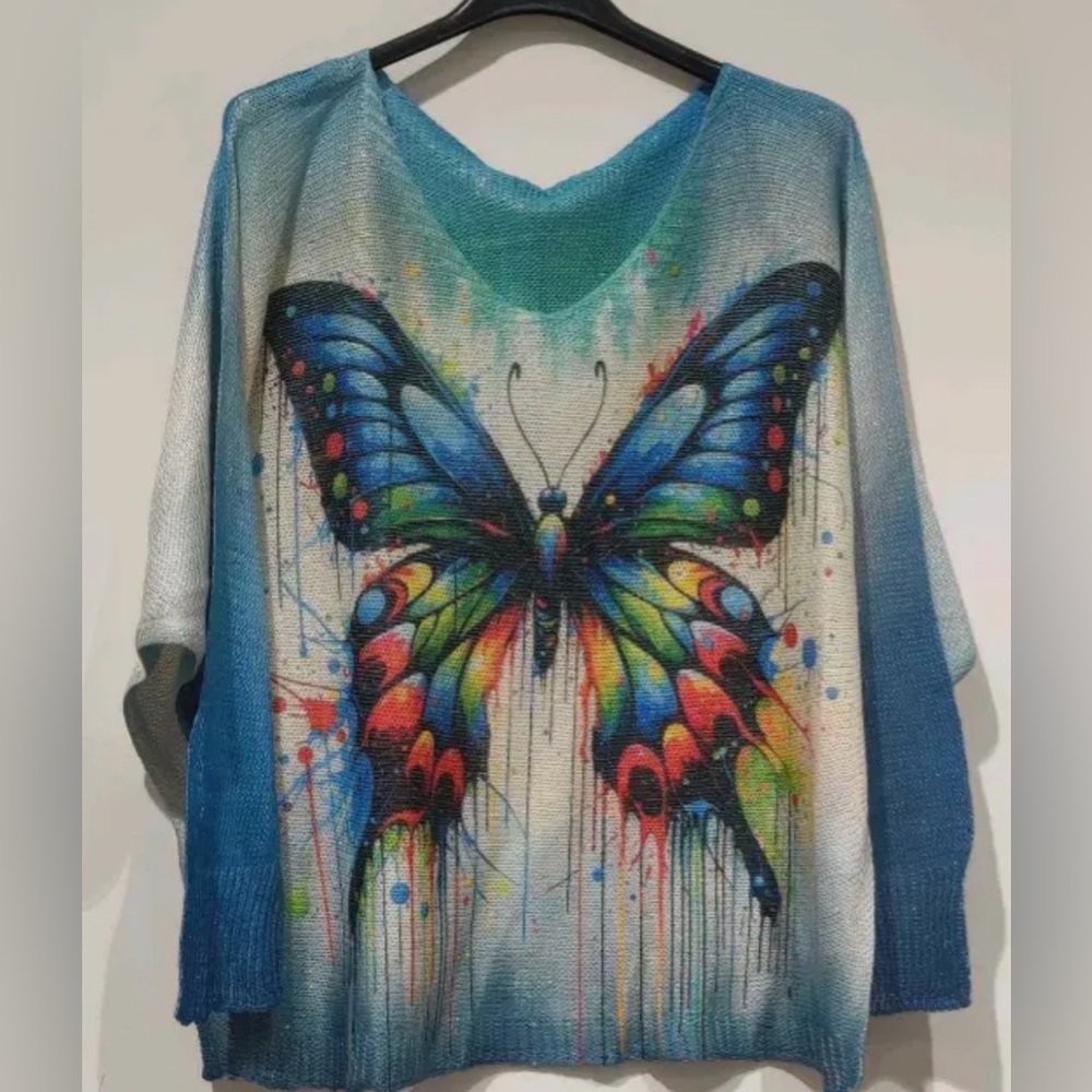 Italian Made Colorful Butterfly Print Top